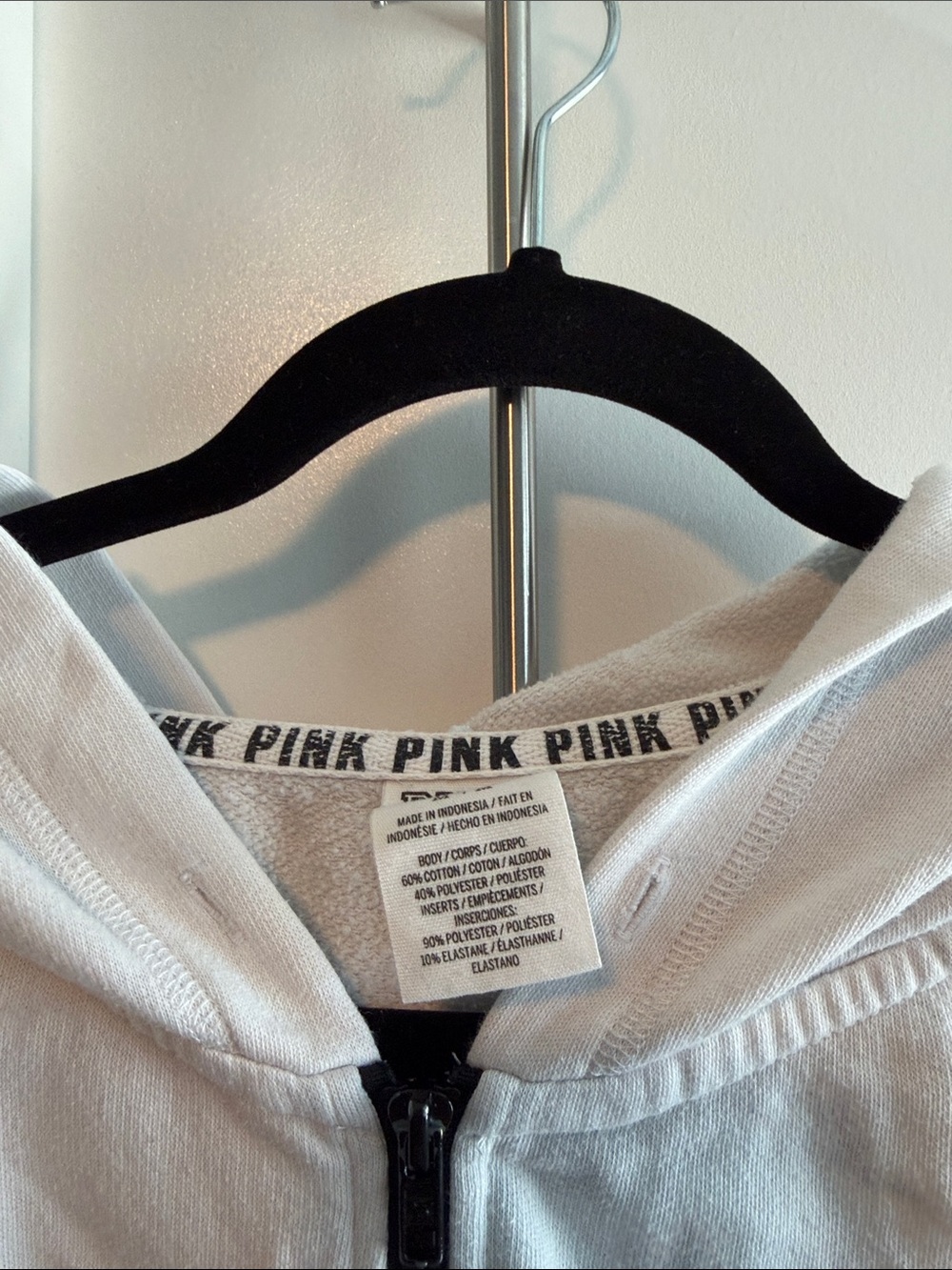 PINK Victoria's Secret White, Black & Gray Zip-Up Hoodie - Picture 5 of 6